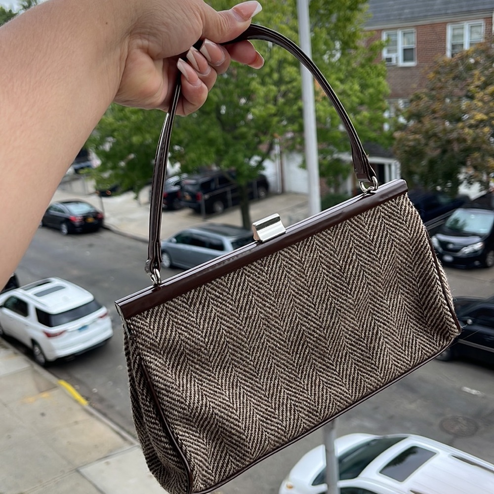 GAP Vintage & Collectible Brown Herringbone Wool Blend Small Tote Bag